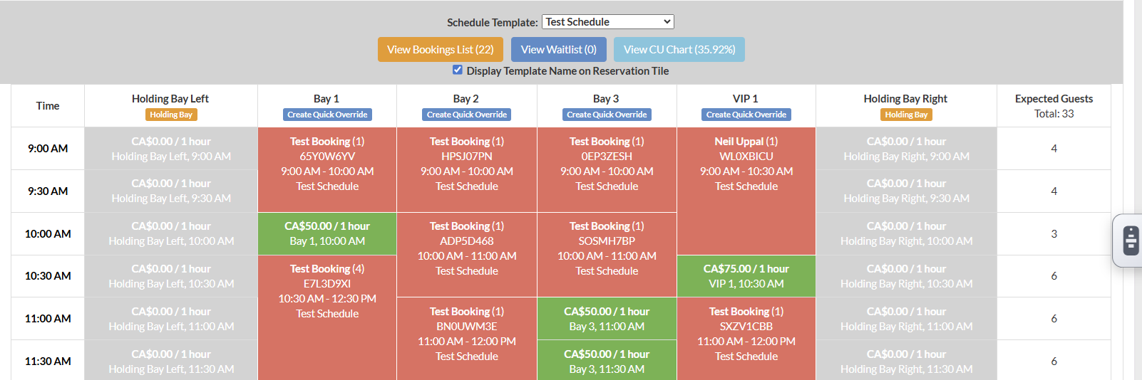 GolfBooking admin tee sheet overview